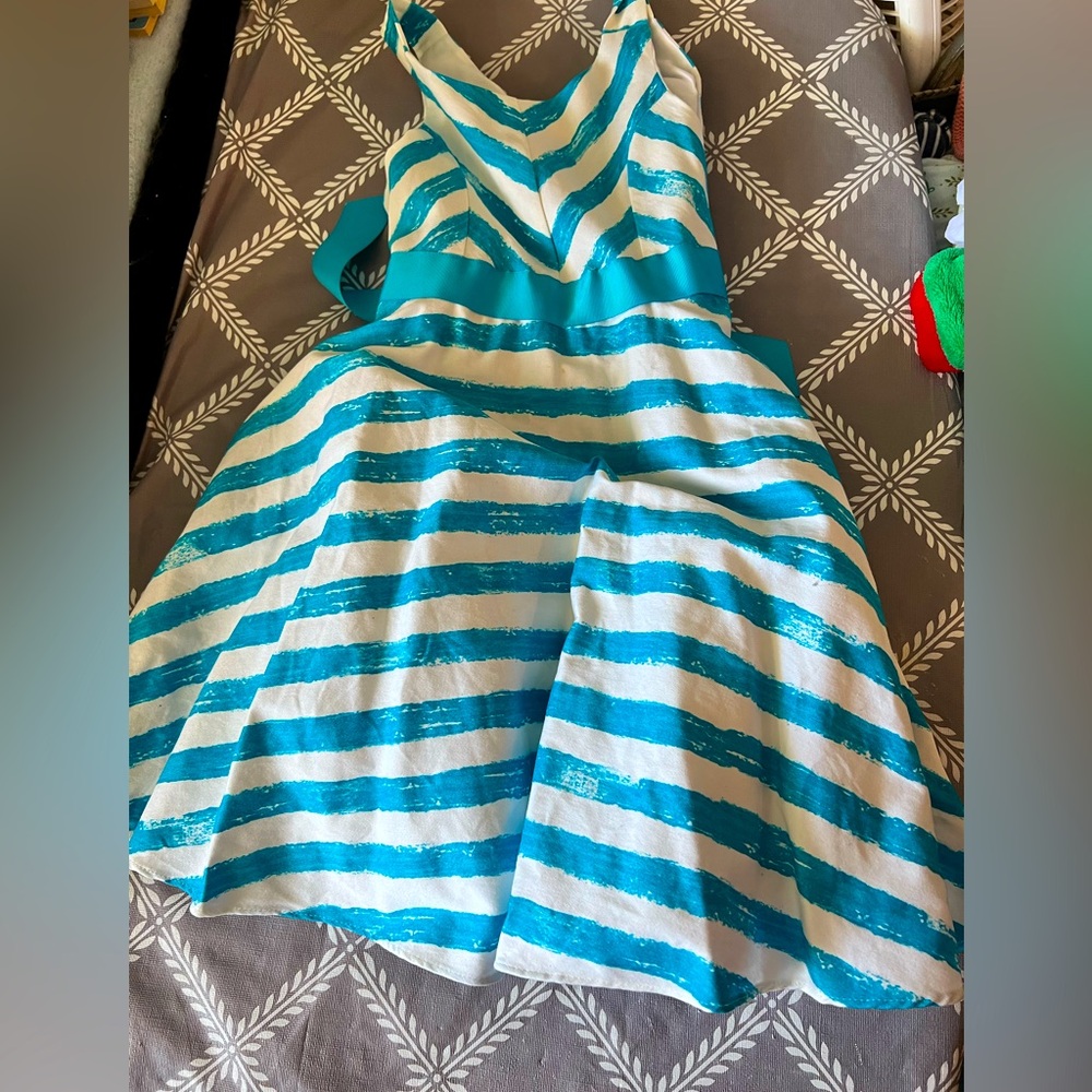 Girls Rare Edition blue striped dress size 10